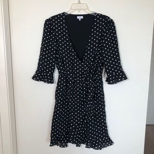 NWT Q & A Black Polka Dot Surplice Wrap Dress